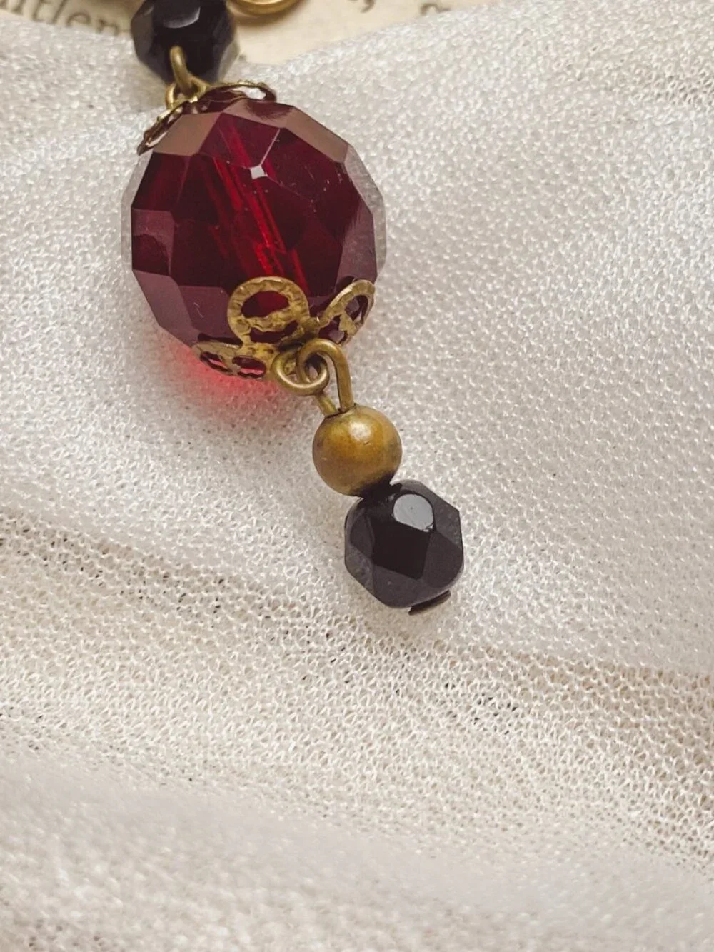 Vintage Screwback Red Crystal Glass Jewel Victorian Style Brass Drop Earrings